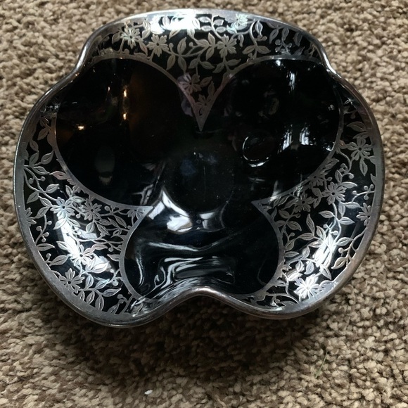 Vintage 19th Century Cambridge Amethyst Glass with Silver Overlay Candy Dish - Picture 1 of 5